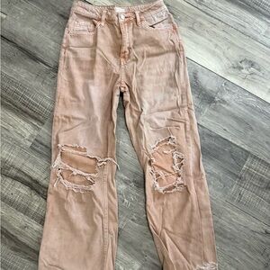Altar'd State Peach Distressed Flare Jeans